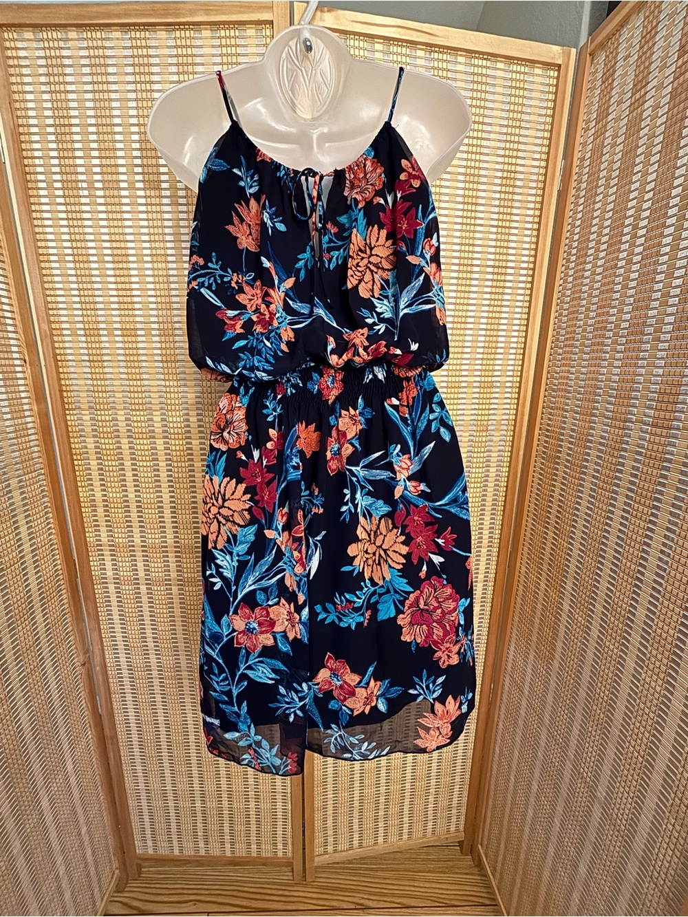 Enfocus Studio sheer black & floral chiffon boho mini dress sz 6
